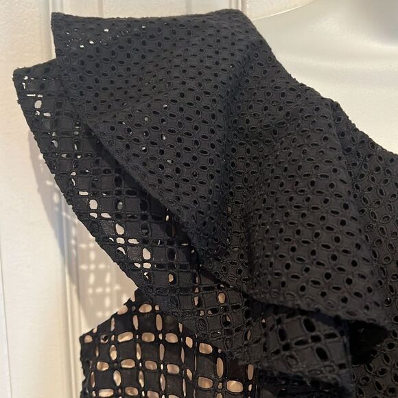 J.Crew‎ Black/Nude Eyelet Ruffle One Shoulder Top Size 6 - Picture 3 of 13